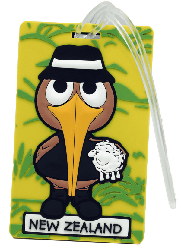 The Cheeky Kiwi NZ Bobbleheads bag tag Farmer Kiwi